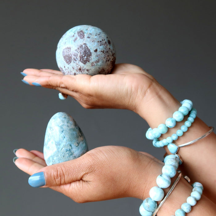 larimar sphere, egg, jewelry