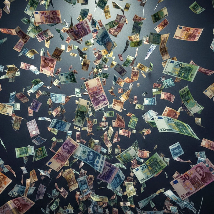 world banknotes raining in abundance