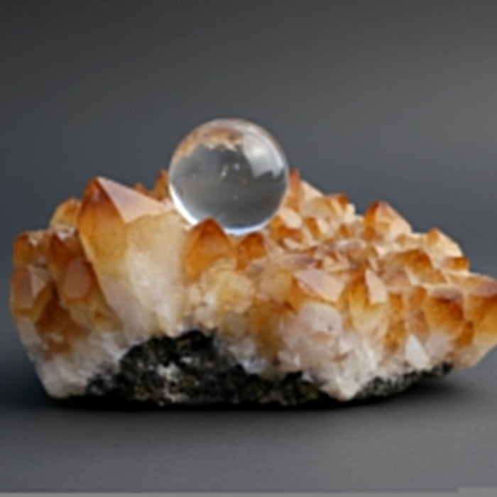 clear quartz sphere on citrine cluster