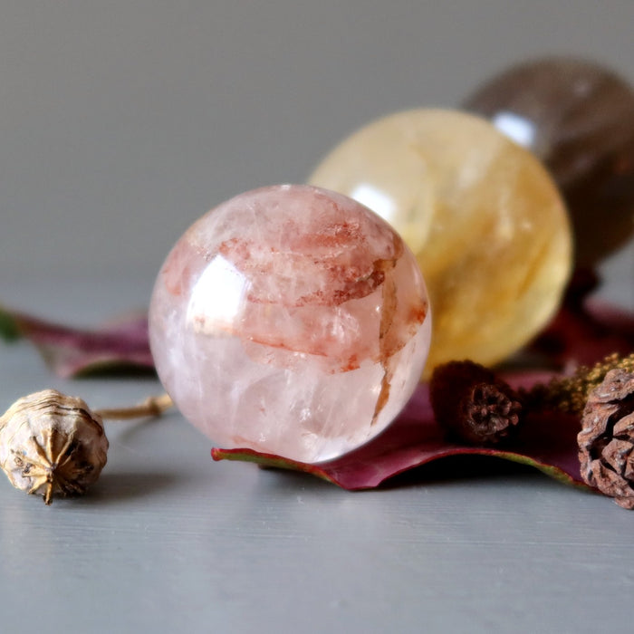 hematoid crystal ball with fall decor