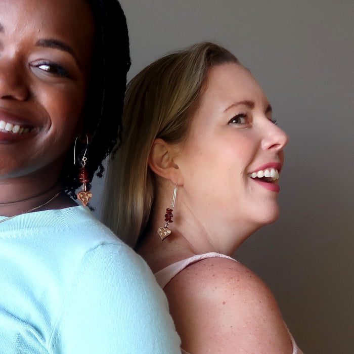 women wearing amber sterling earrings