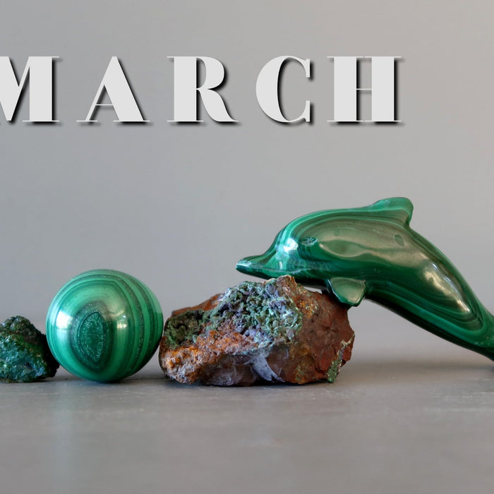 malacahite stones under the word MARCH