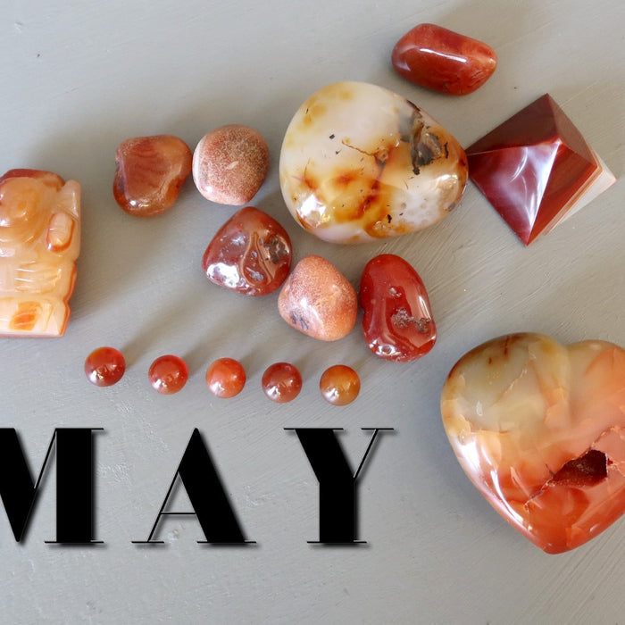 carnelian stones and word MAY