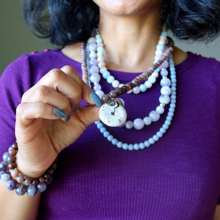 crystal beaded necklaces and bracelets on model