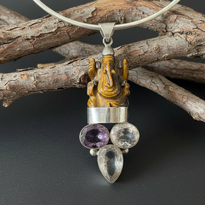 tigers eye ganesh necklace