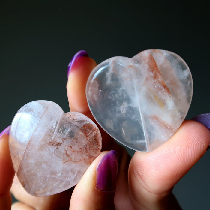 two red quartz heart beads