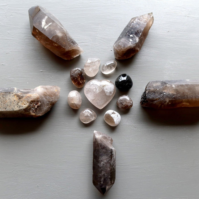 smoky quart heart, tumbled, raw pints in layout