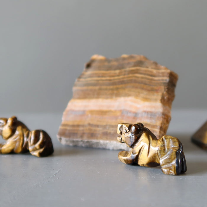 brown tigers eye tigers, pyramid and slab