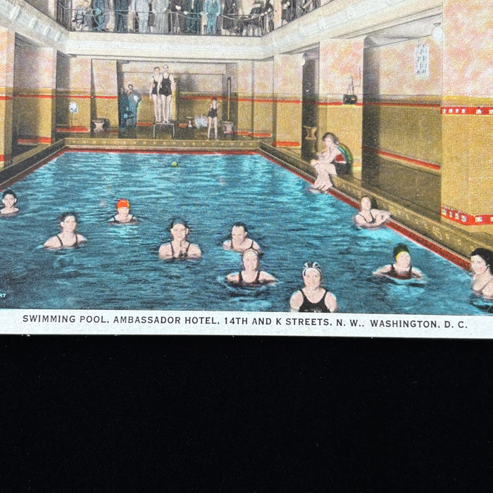 Vintage Postcard Swimming Pool Onlookers Bathing Washington DC Ambassador Hotel