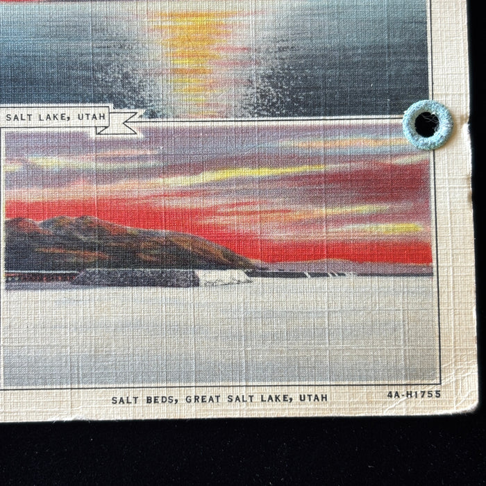 Vintage Postcard 1937 Great Salt Lake Utah Saltair Pavilion Float Sunset Trolley