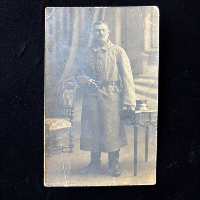 Antique Postcard RPPC WWI German Soldier Imperial Army Greatcoat Studio Portrait