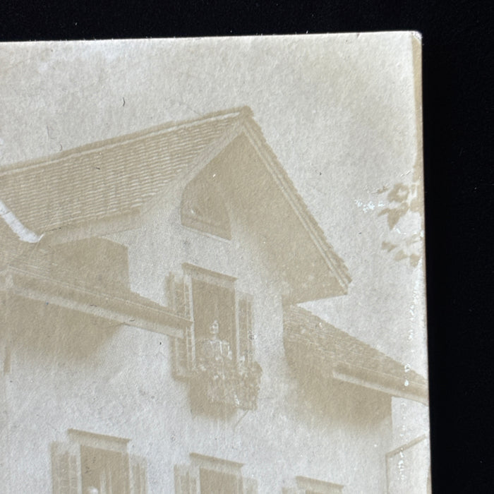 Antique Postcard RPPC Switzerland House Portrait Tenants Windows People Posing