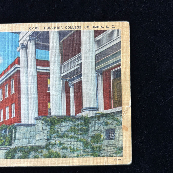 Vintage Postcard 1951 Columbia College South Carolina Linen Smokey Bear Slogan