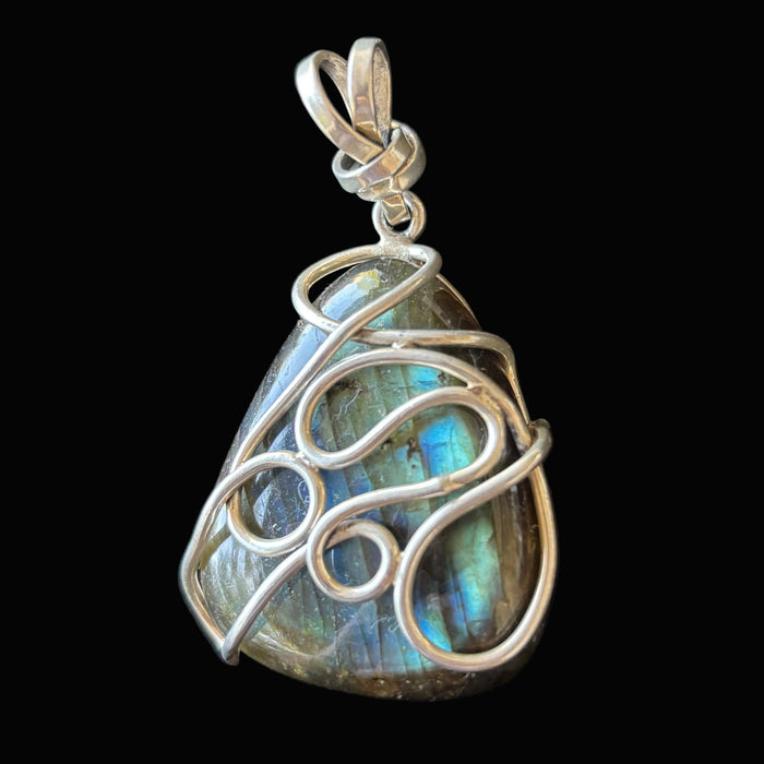Labradorite Pendant Blue Flash Sterling Silver Boho
