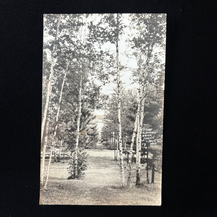 Vintage Postcard1941 RPPC Three Lakes Camp Ground Eagle River Wisconsin Woods