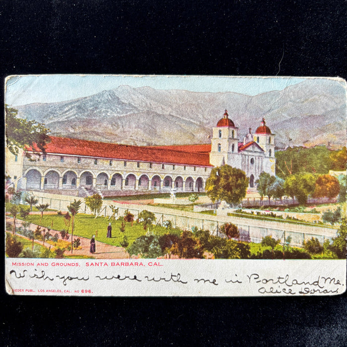 Antique Postcard 1908 Sacred Garden Monks Santa Barbara Mission CA