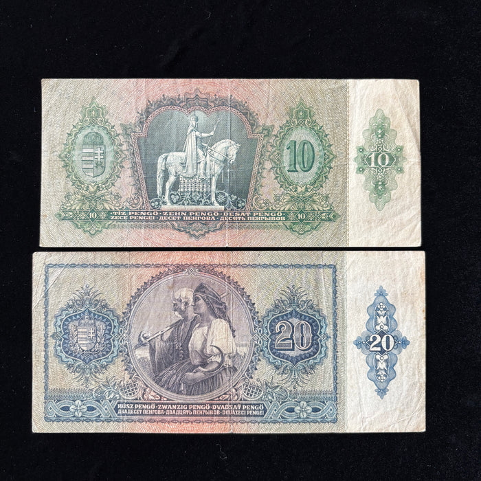 Vintage Banknote Set Hungary 10 20 Pengő Madonna Traditional Costume WWII Lot