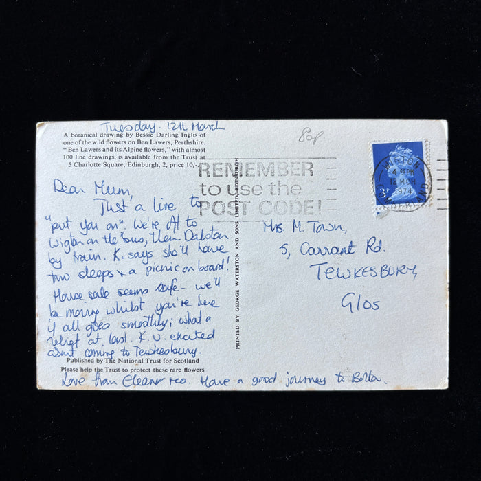 Vintage Postcard 1974 House Sale Purple Flowers National Trust Scotland Inglis