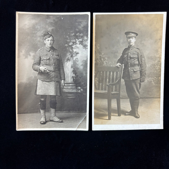 Antique Postcard Lot WWI Scottish Soldier Kilt Red Cross Medic Aberdeen Scotland Studio