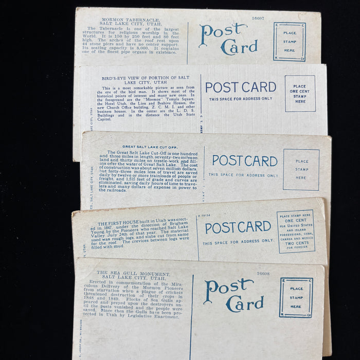 Vintage Postcard Lot Salt Lake City Utah Mormon Tabernacle Sea Gull Train Sunset