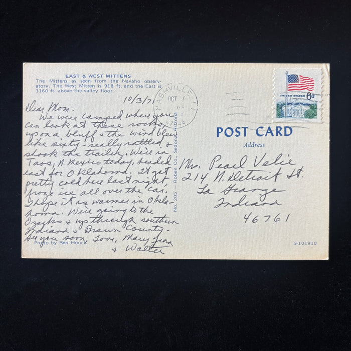 Vintage Postcard 1971 Americana Trailer Trip Monument Valley AZ Mitten Buttes
