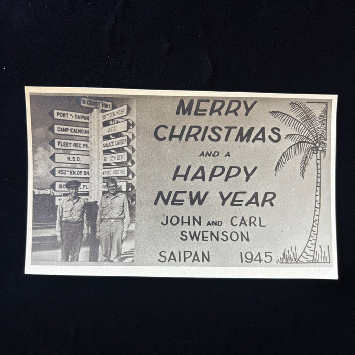 Vintage Postcard 1945 WWII Military Photo Christmas Saipan Islands Signpost Post