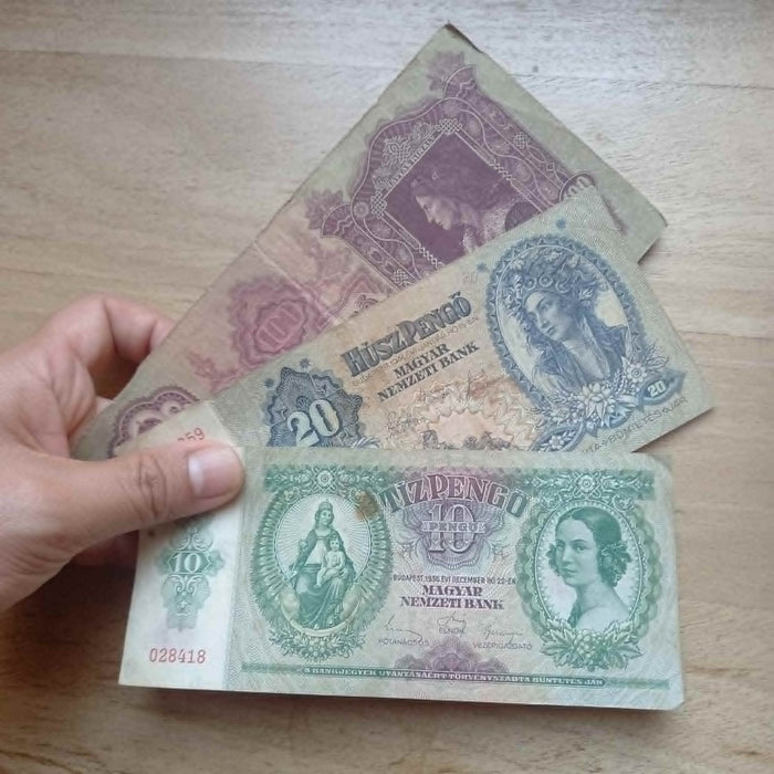 1930-1941 Hungary Banknote Pengő 3pc Set 10 20 100 Collectible Vintage Old Paper Money