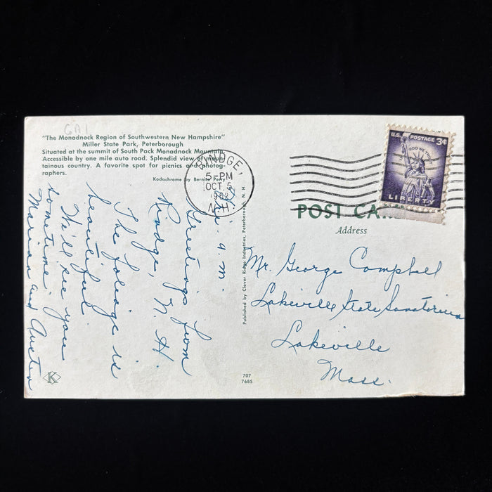 Vintage Postcard 1962  Lakeville Sanatorium MA Miller State Park New Hampshire