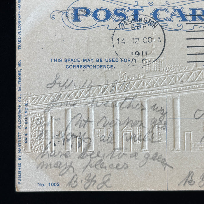 Antique Postcard 1911 Embossed Blue Mt Vernon Mansion Virginia Lancaster PA