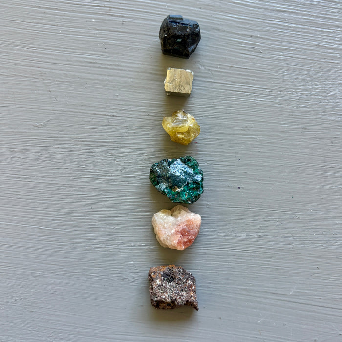 Raw Crystal Set: 6 Pyrite Malachite Garnet Tourmaline & More