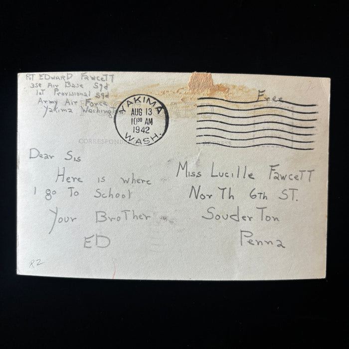 Vintage Postcard RPPC 1942 WW2 Military Mail Perry Institute Yakima WA Air Force