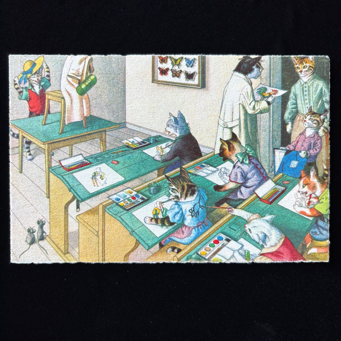 Vintage Postcard Alfred Mainzer Anthropomorphic Cat Art Class Painting Mice