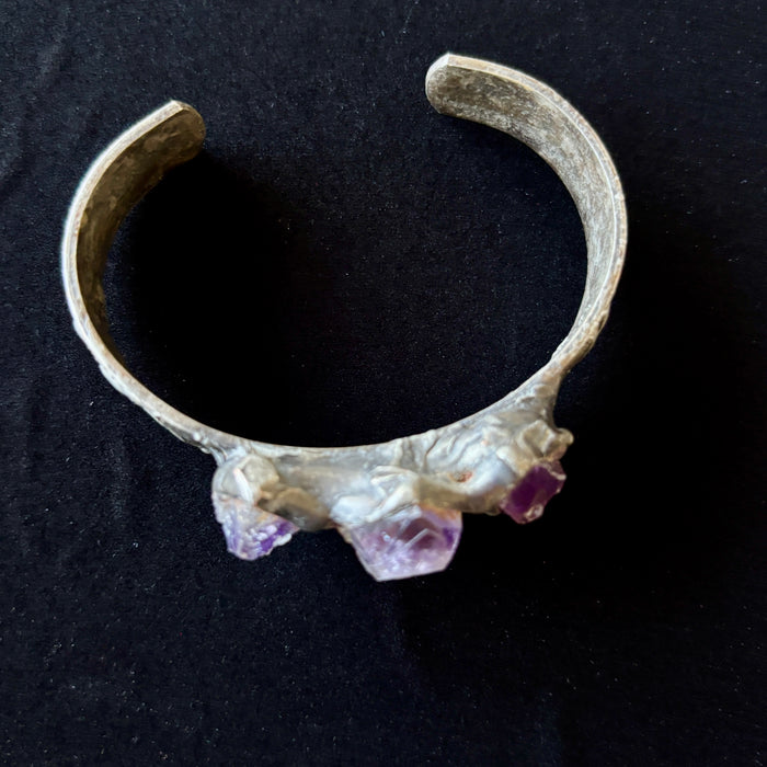 Amethyst Bracelet Raw Purple Textured Brutalist Cuff