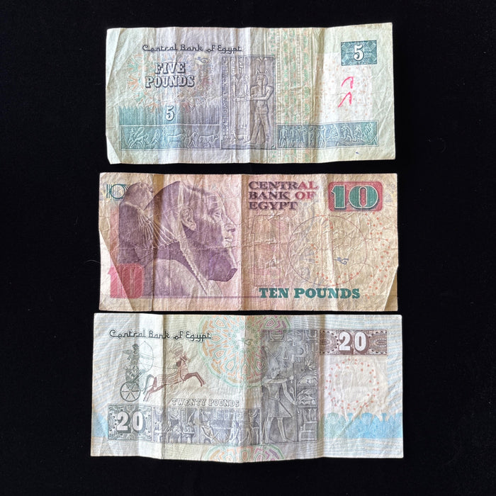 Egypt Banknote Lot of 3 Pharaoh Art Mosque Sphinx Watermark UV Verified