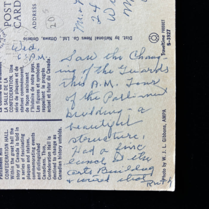 Vintage Postcard 1971 July Confederation Hall Parliament Hill Ottawa Canada