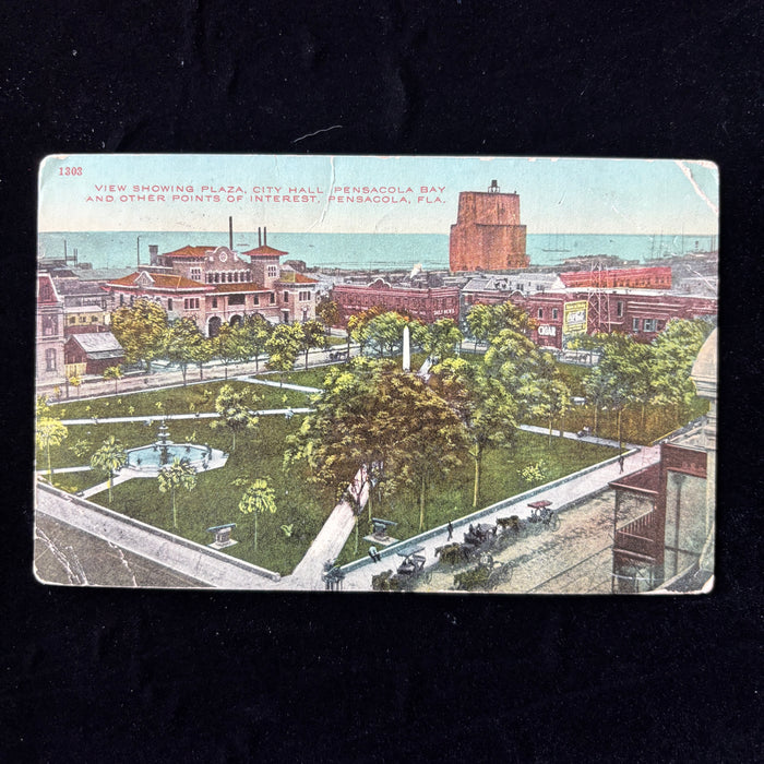 Antique Postcard 1912 Pensacola Florida Plaza City Hall Coca Cola Cigar Shop