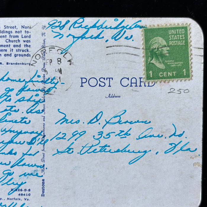 Vintage Postcard 1951 Old St Pauls Church Norfolk VA Revolutionary War History