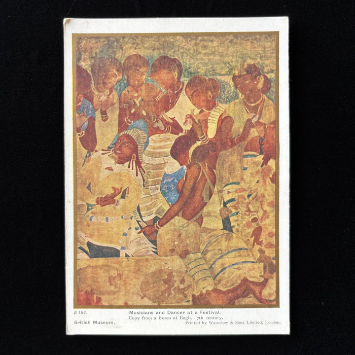 Antique Postcard British Museum Bagh Caves India Fresco Musician Dancer Festival