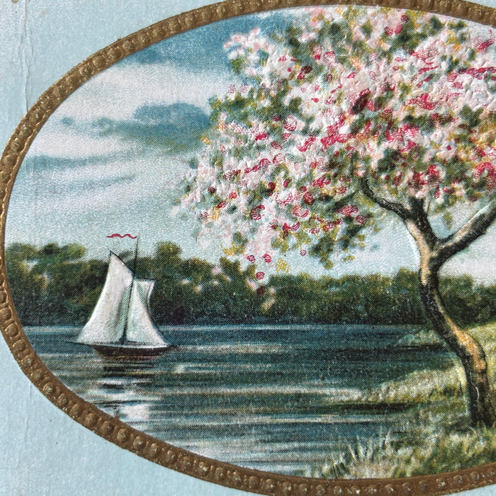 Antique Postcard 1913 A Joyous Birthday Embossed Sailboat New Denmark Wisconsin