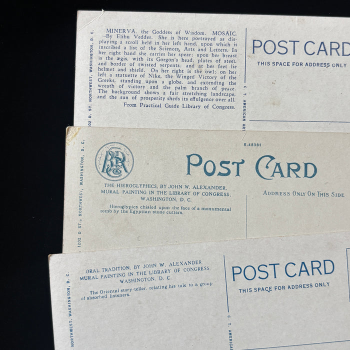 Antique Postcard Lot Library Of Congress Washington DC Minerva Book Series Art