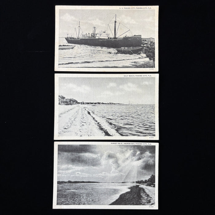 Vintage Postcard Lot SS Panama City Ship Gulf Beach Sunset B&W Florida Art Cards