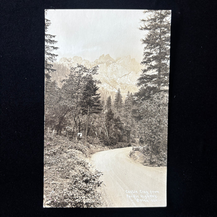 Vintage Postcard RPPC Castle Crags Pacific Highway California Mountain Road