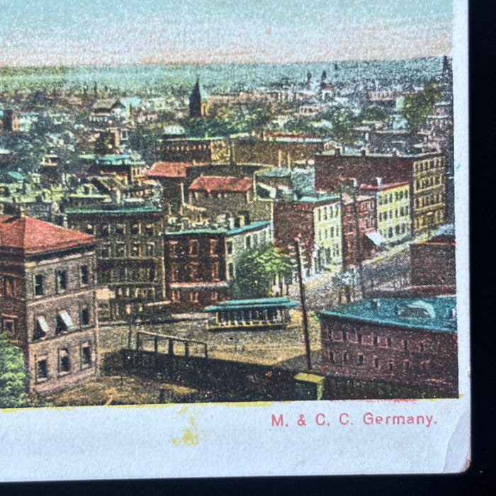 Antique Postcard 1900s Streetcar Trolley Newark New Jersey Panoramic Aerial View