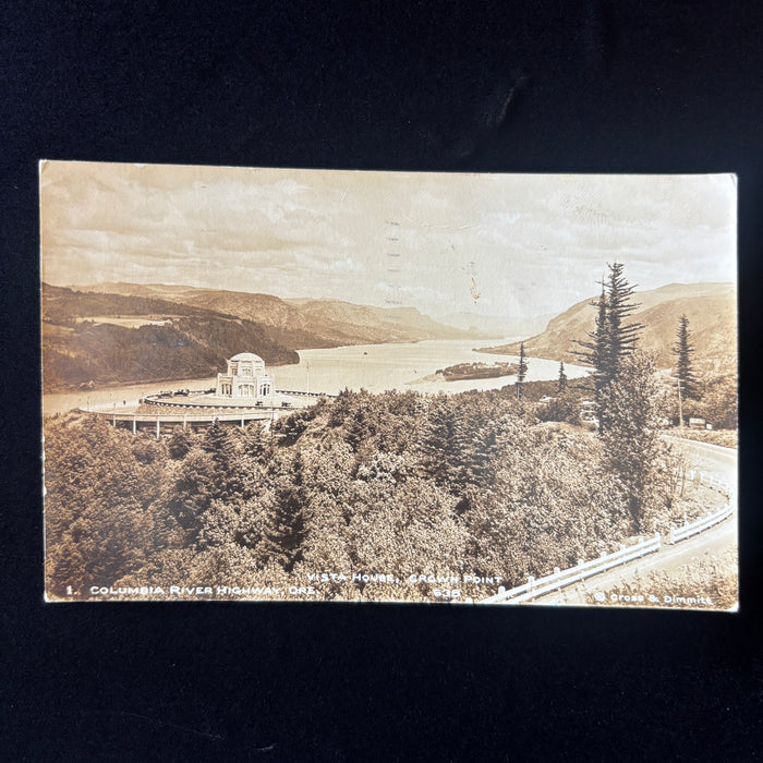 Vintage Postcard 1933 RPPC Vista House Crown Point Columbia River Hwy Oregon Car