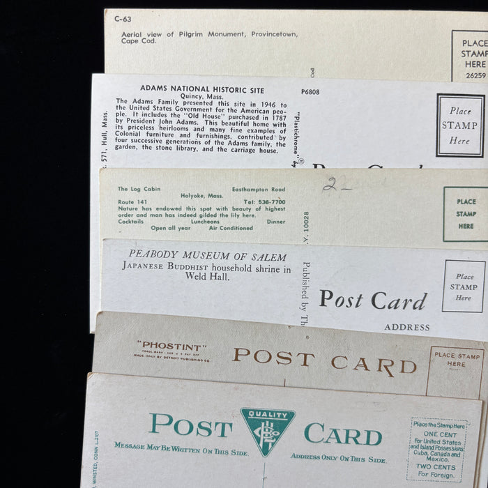 Vintage Postcard Lot Massachusetts Retro Car Pilgrim Monument Adams Peabody