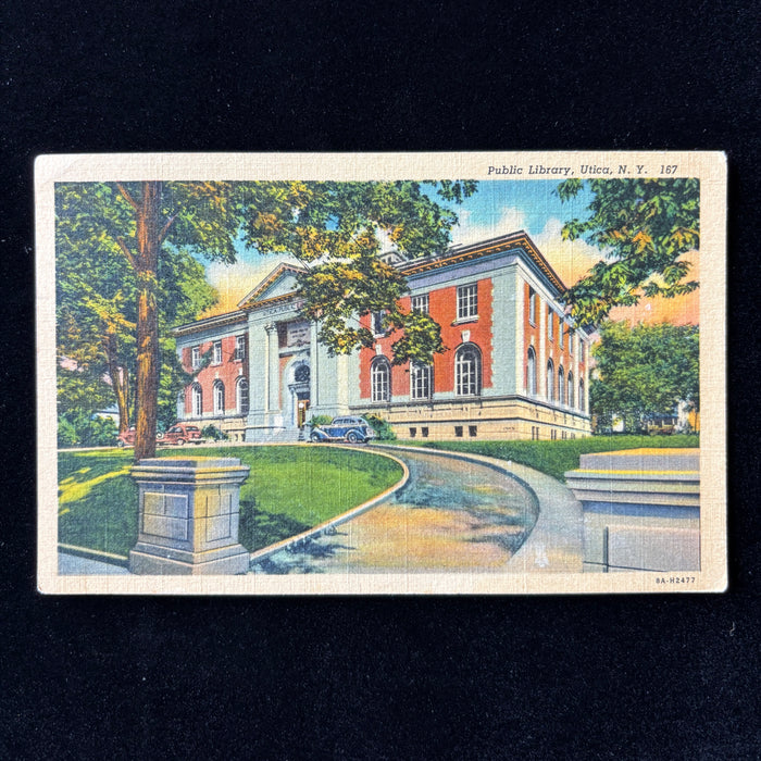 Vintage Postcard 1941 Utica NY Public Library Pre-WWII Message Social History