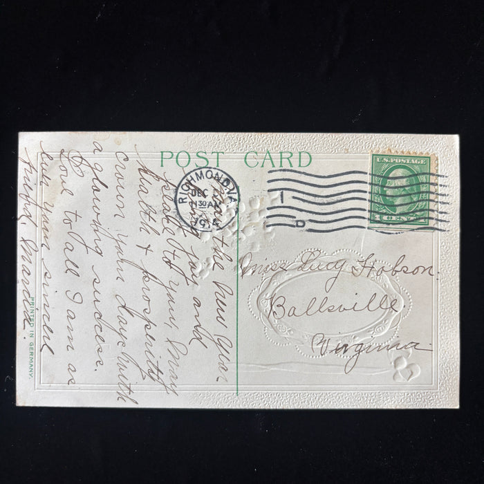 Antique Postcard 1914 Happy New Year Embossed Flowers Richmond Ballsville Va
