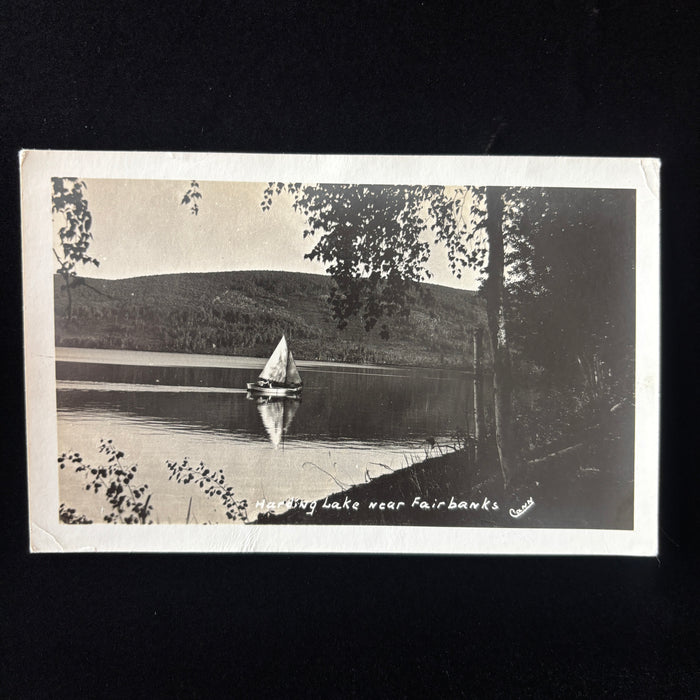Vintage Postcard RPPC Sailboat Harding Lake Near Fairbanks Alaska Sailing Cann