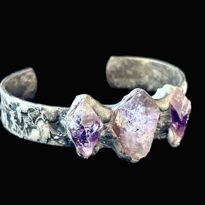 Amethyst Bracelet Raw Purple Textured Brutalist Cuff