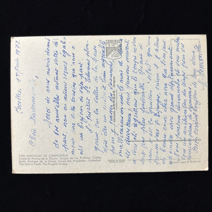 Vintage Postcard 1972 French Social History Santiago Compostela Catedral Portico
